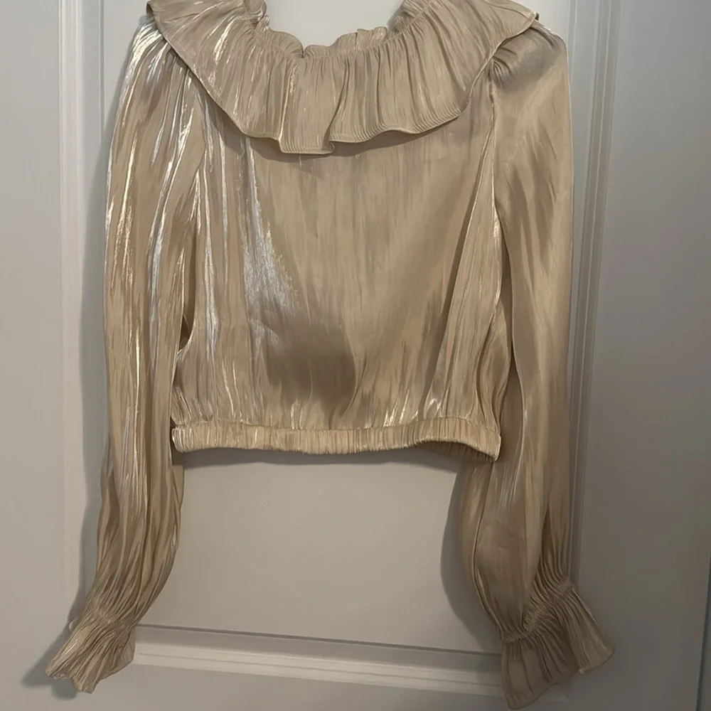 Elegant Cream Champagne Ruffle Blouse - Picture 9 of 9